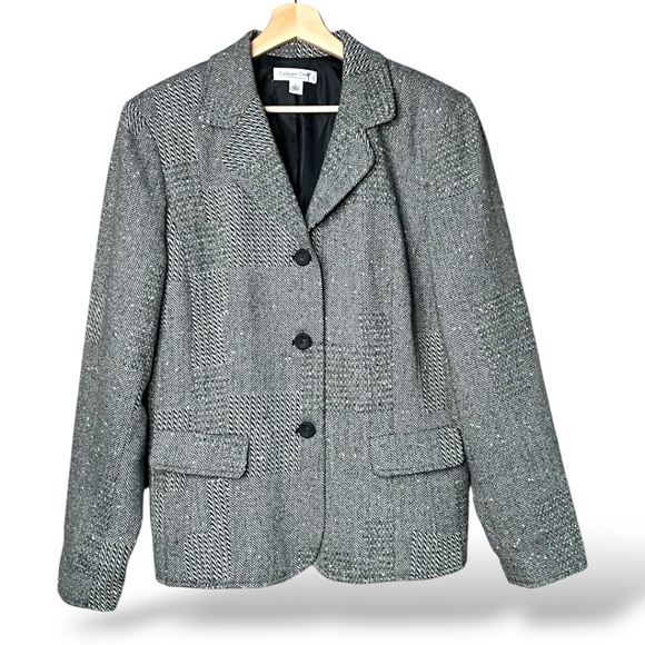 COLDWATER CREEK Wool Blend 3 Button Blazer Fully Lined Metallic Gold Thread Sz L - Picture 1 of 8